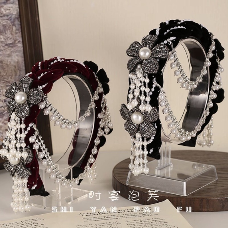 Good Floral & Wedding Decor Supply - Ethnic Floral Velvet Headband Detachable Pearl