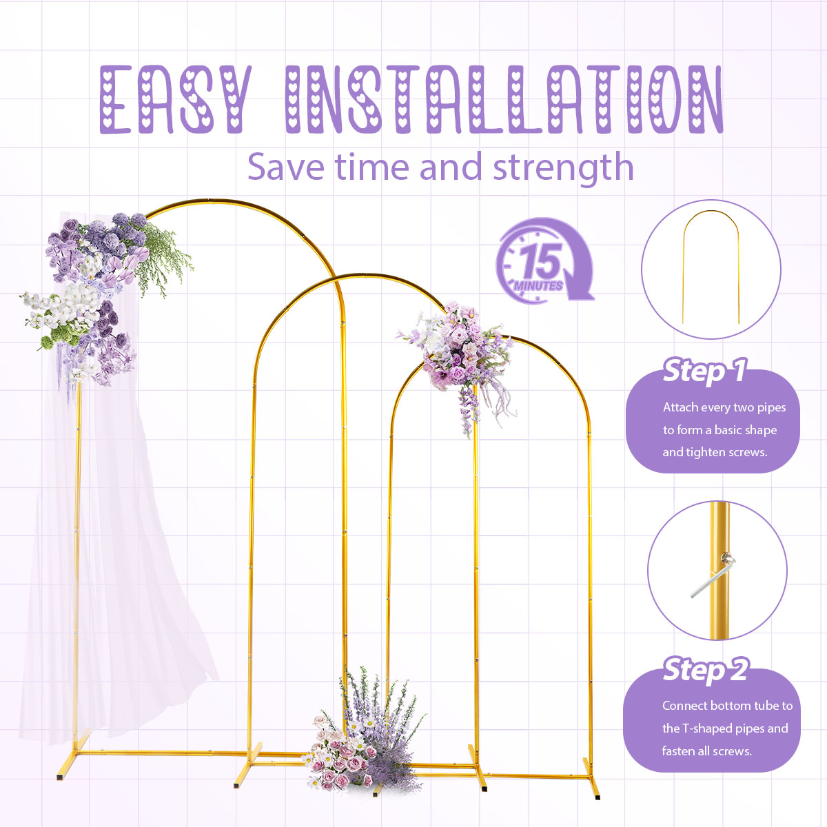 3Pack Golden Metal Arch Kits,  - đánh giá và giá Wedding Balloon Arch